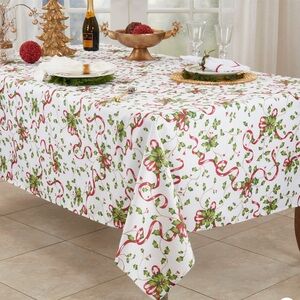 Saro Lifestyle Holly and Ribbon Design Christmas Holiday Tablecloth 60”x160”